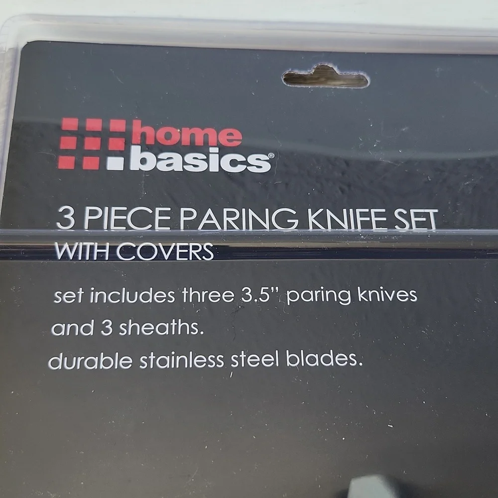 Home Basics 3 Piece Paring Knife Set with Covers NWT